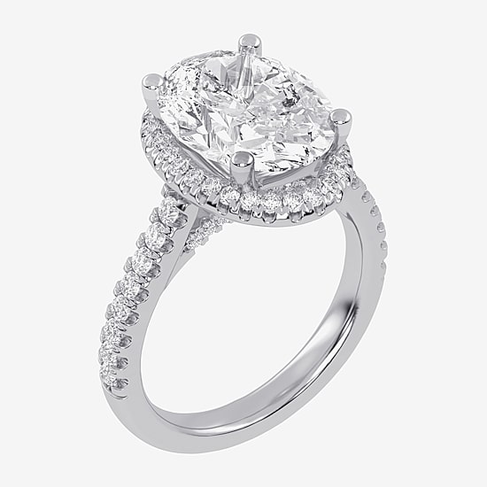 (G-H / Vs2-Si1) Womens 3 1/2 CT. T.W Lab Grown White Diamond 14K Gold Oval Side Stone Halo Engagement Ring