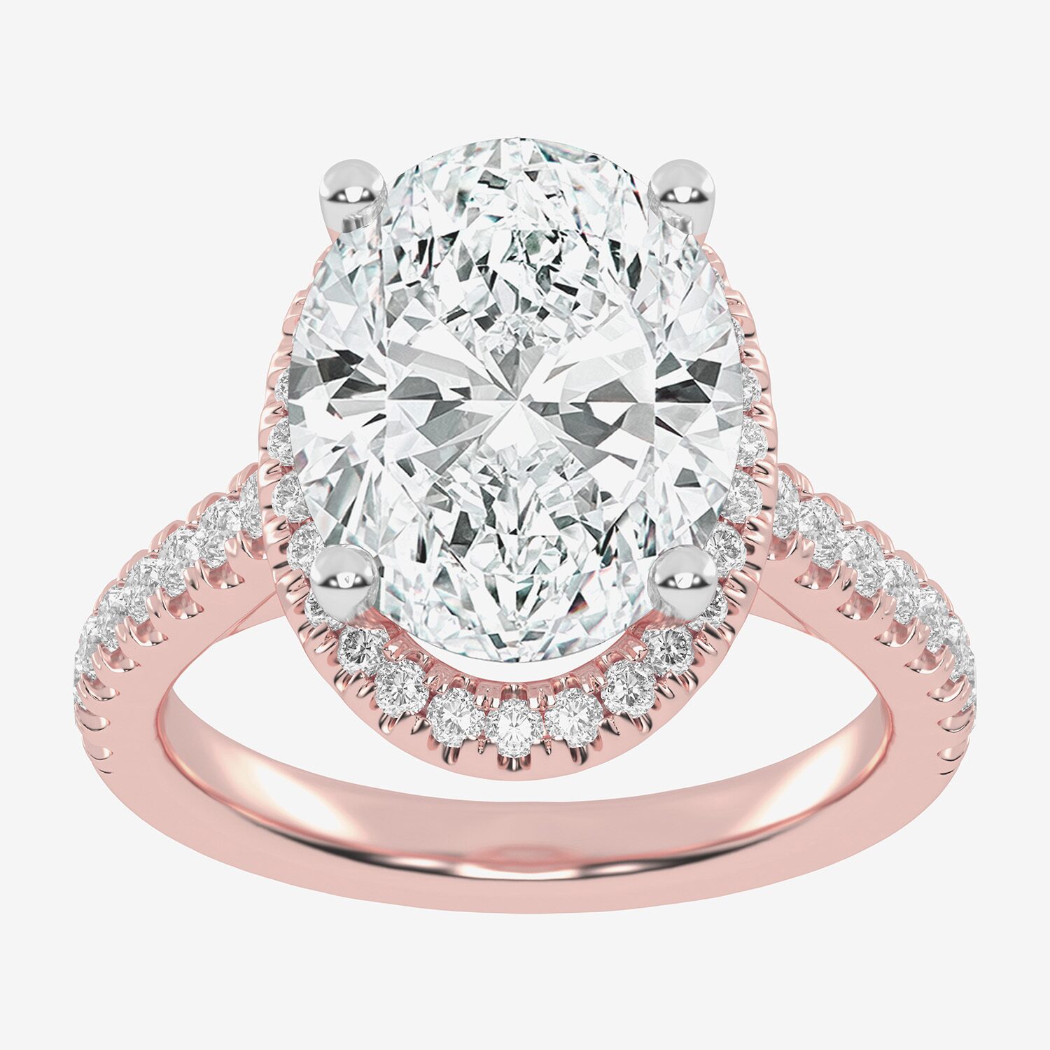 G-H / Vs2-Si1) Womens 3 1/2 CT. T.W Lab Grown White Diamond 14K Gold Oval Side Stone Halo Engagement Ring