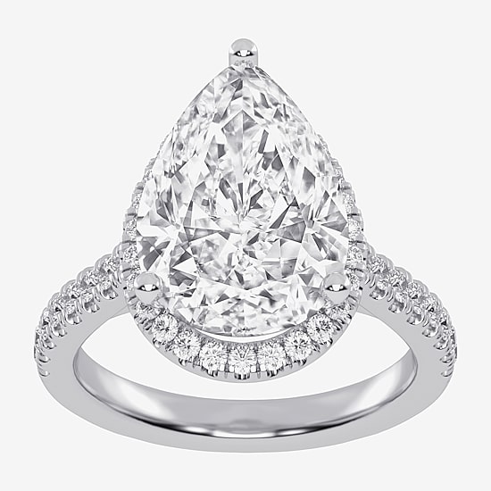 (G-H / Vs2-Si1) Womens 3 1/2 CT. T.W Lab Grown White Diamond 14K Gold Pear Side Stone Halo Engagement Ring