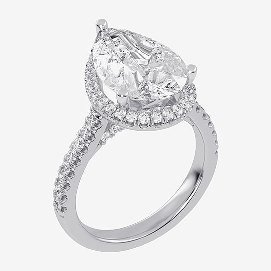 (G-H / Vs2-Si1) Womens 3 1/2 CT. T.W Lab Grown White Diamond 14K Gold Pear Side Stone Halo Engagement Ring