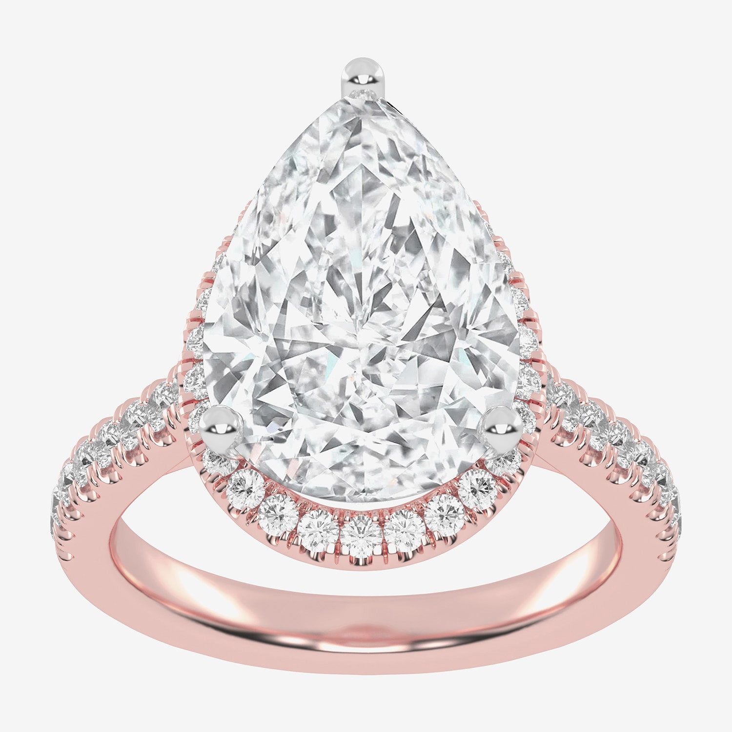 (G-H / Vs2-Si1) Womens 3 1/2 CT. T.W Lab Grown White Diamond 14K Gold Pear Side Stone Halo Engagement Ring