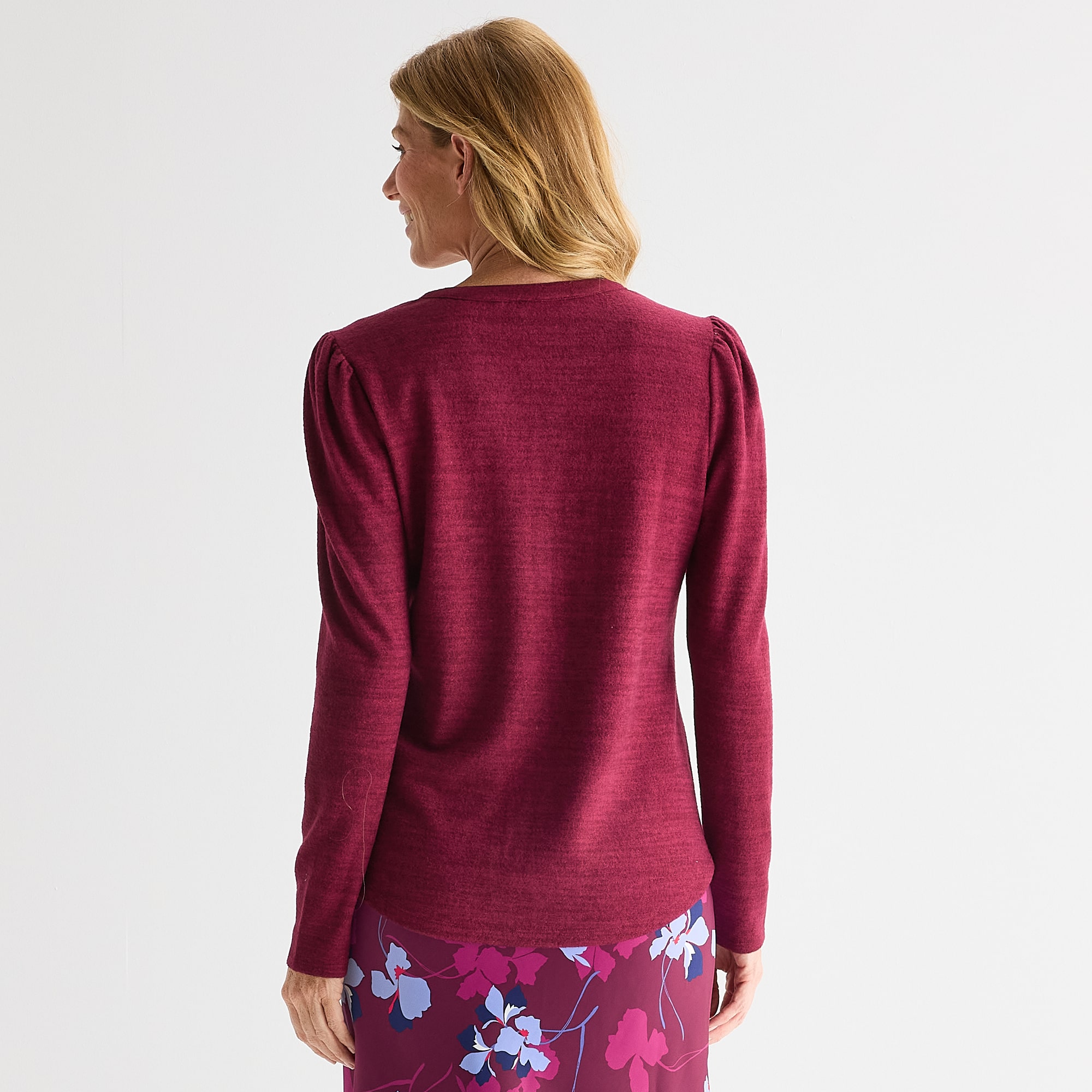 Liz Claiborne Womens Split Crew Neck Long Sleeve Blouse