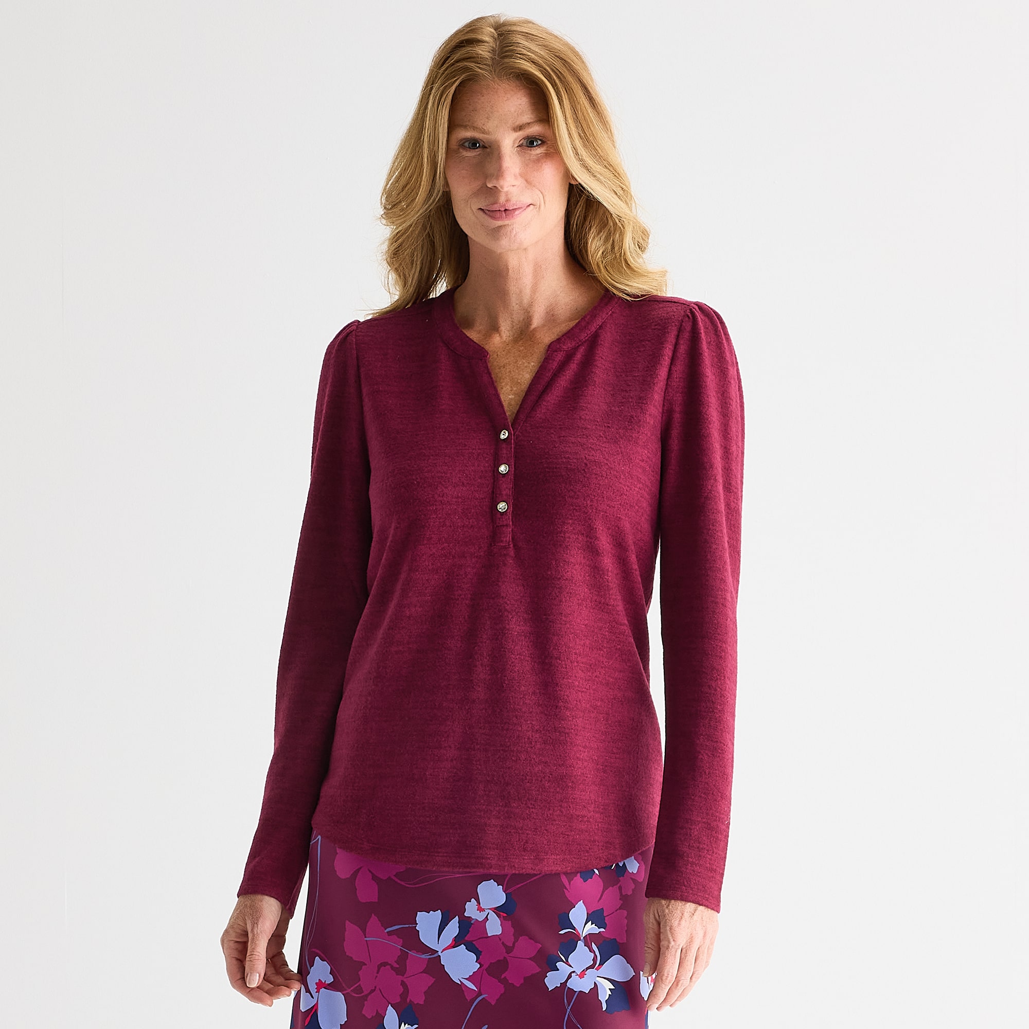 Liz Claiborne Womens Split Crew Neck Long Sleeve Blouse