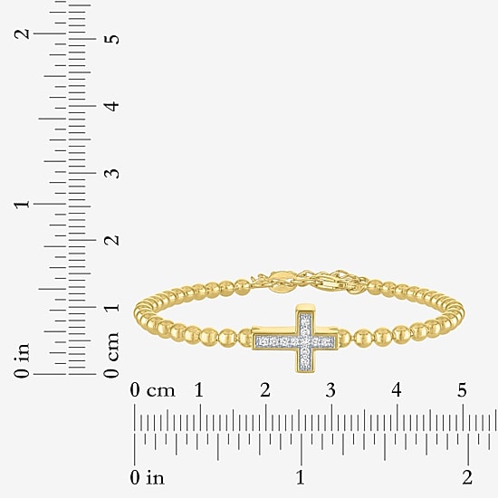 Cross (Gh / Si2 I1) Womens 1/10 CT. T.W. Lab Grown White Diamond 14K Gold Over Silver Sterling Silver Cross Beaded Bracelet