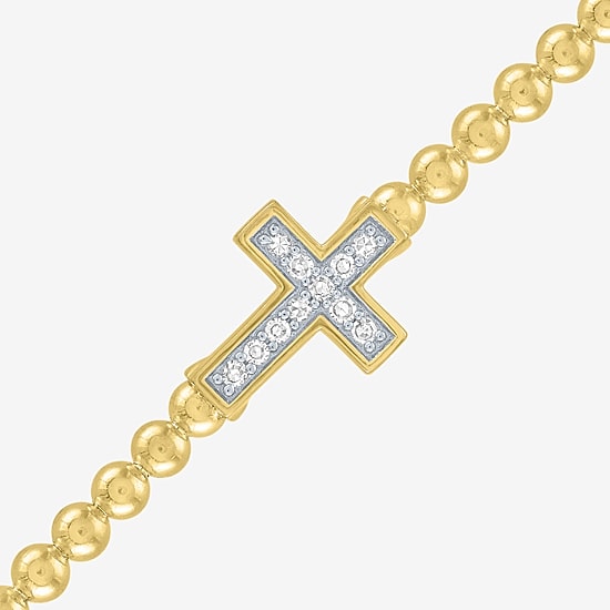 Cross (Gh / Si2 I1) Womens 1/10 CT. T.W. Lab Grown White Diamond 14K Gold Over Silver Sterling Silver Cross Beaded Bracelet