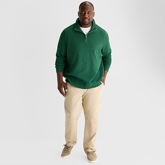 St. John's Bay Double Faced Pique Mens Mock Neck Long Sleeve Big and Tall Quarter-Zip Pullover