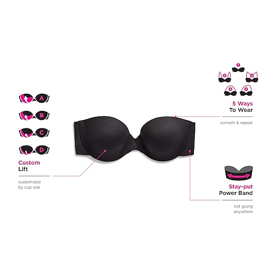 Maidenform Love The Custom Lift Multiway Womens Medium Support Demi Push Up Strapless Strapless Bra 09417
