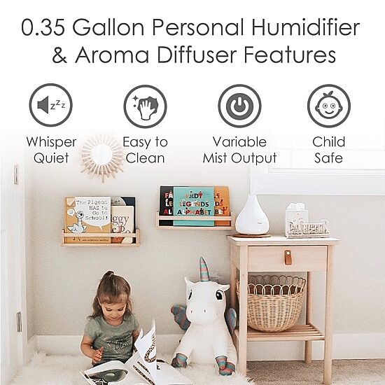 Crane 2-In-1 Personal 0.35 Gallon Ultrasonic Cool Mist Humidifier & Aroma Diffuser