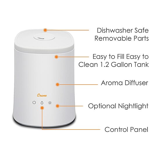 Crane 2-In-1 1.2 Gallon Ultrasonic Cool Mist Humidifier & Aroma Diffuser