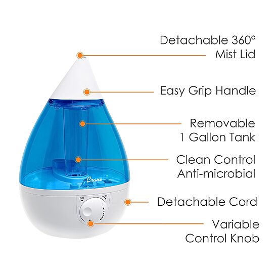 Crane Drop 1 Gallon Ultrasonic Cool Mist Humidifier - Blue/White