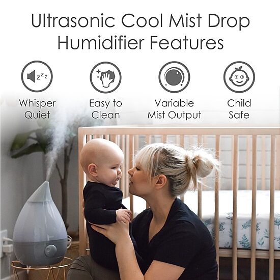 Crane Drop 1 Gallon Ultrasonic Cool Mist Humidifier - Grey
