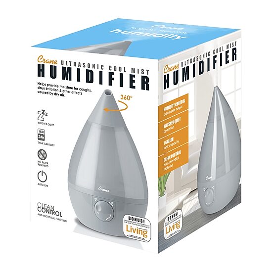 Crane Drop 1 Gallon Ultrasonic Cool Mist Humidifier - Grey