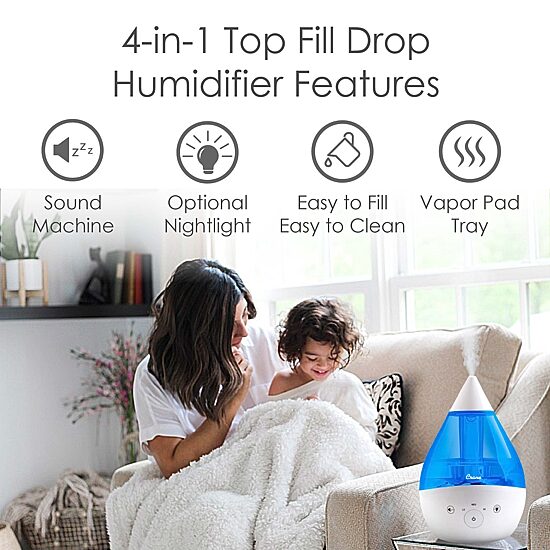 Crane 4-In-1 Top Fill 1 Gallon Cool Mist Humidifier with Sound Machine - Blue/White
