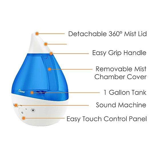 Crane 4-In-1 Top Fill 1 Gallon Cool Mist Humidifier with Sound Machine - Blue/White