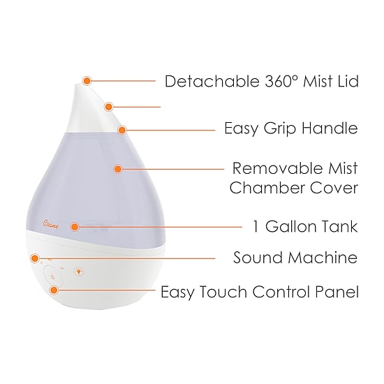 Crane 4-In-1 Top Fill 1 Gallon Cool Mist Humidifier with Sound Machine - White