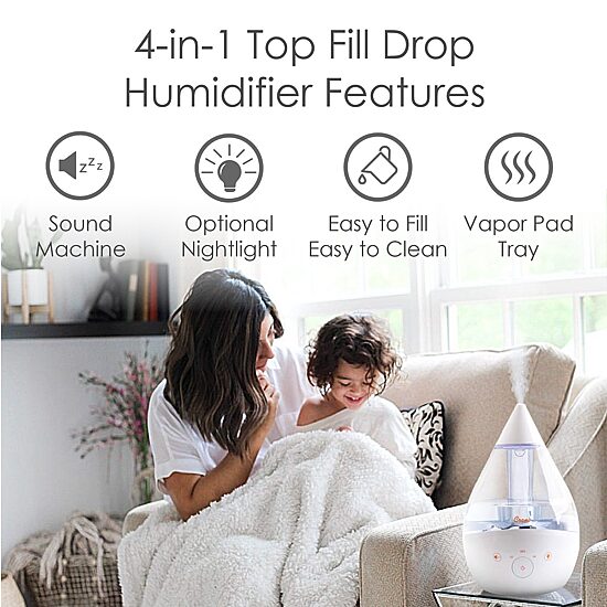 Crane 4-In-1 Top Fill 1 Gallon Cool Mist Humidifier with Sound Machine - Clear/White