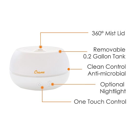 Crane 2-In-1 Personal 0.2 Gallon Ultrasonic Cool Mist Humidifier & Aroma Diffuser
