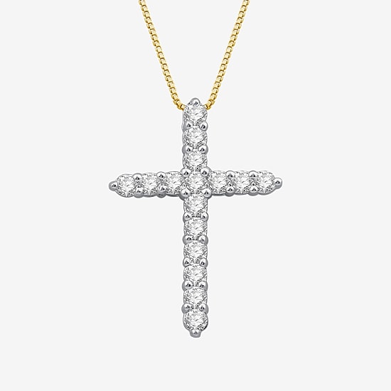 (H-I / I1) Womens 1/2 CT. T.W. Lab Grown White Diamond 10K Gold Cross Pendant Necklace