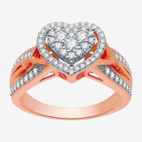 I Said Yes (H-I / I1) Womens 1/2 CT. T.W. Lab Grown White Diamond Sterling Silver Heart Side Stone Halo Engagement Ring