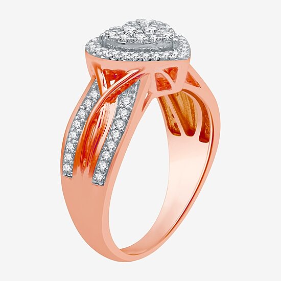 I Said Yes (H-I / I1) Womens 1/2 CT. T.W. Lab Grown White Diamond Sterling Silver Heart Side Stone Halo Engagement Ring