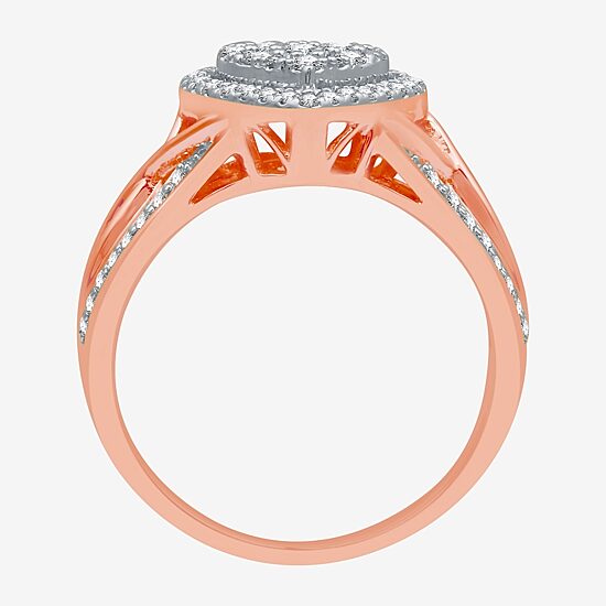 I Said Yes (H-I / I1) Womens 1/2 CT. T.W. Lab Grown White Diamond Sterling Silver Heart Side Stone Halo Engagement Ring