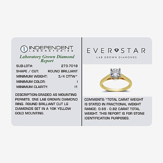 (H-I / I1) Womens 3/4 CT. Lab Grown White Diamond 10K Gold Round Solitaire Engagement Ring
