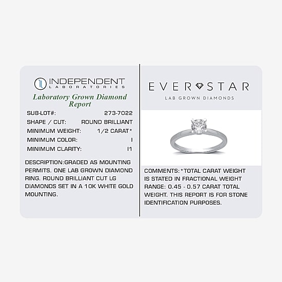 (H-I / I1) Womens 1/2 CT. Lab Grown White Diamond 10K Gold Round Solitaire Engagement Ring