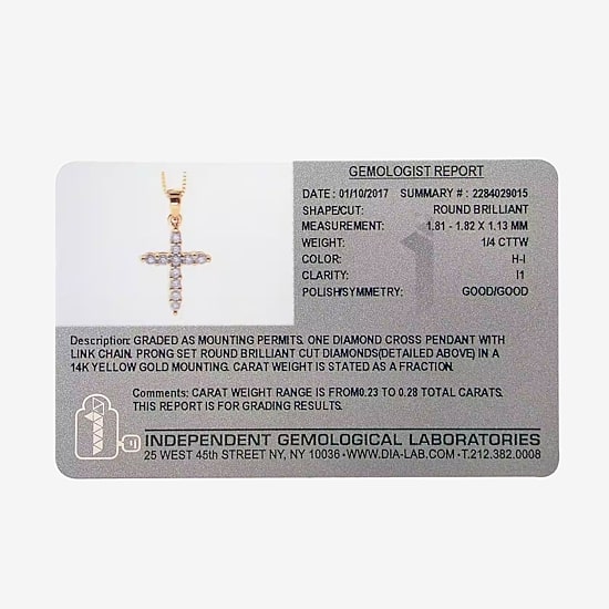 Womens 1/4 CT. T.W. Natural White Diamond 14K Gold Cross 18 Inch Pendant Necklace