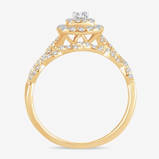 Womens 1/2 CT. T.W. Natural White Diamond 10K Gold Cushion Halo Bridal Set