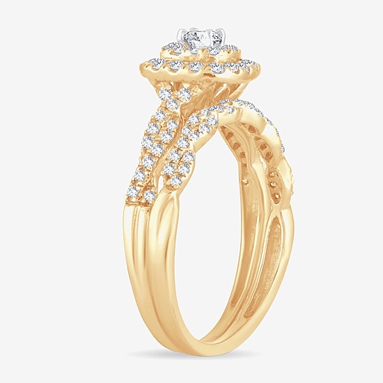 Womens 1/2 CT. T.W. Natural White Diamond 10K Gold Cushion Halo Bridal Set