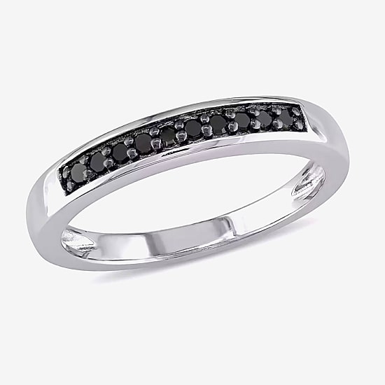 Midnight Black Womens 2MM 1/10 CT. T.W. Natural Black Diamond Sterling Silver Wedding Band