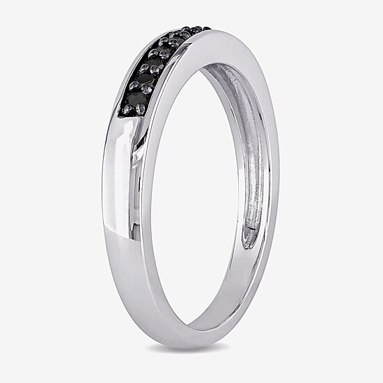 Midnight Black Womens 2MM 1/10 CT. T.W. Natural Black Diamond Sterling Silver Wedding Band