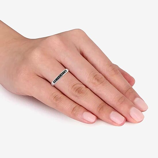 Midnight Black Womens 2MM 1/10 CT. T.W. Natural Black Diamond Sterling Silver Wedding Band