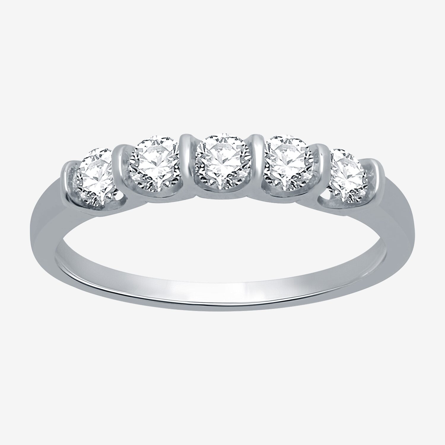 (H-I / I1) Womens 1/2 CT. T.W. Lab Grown White Diamond 10K Gold 5-Stone Anniversary Band