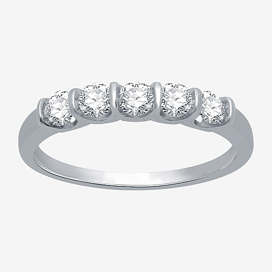 (H-I / I1) Womens 1/2 CT. T.W. Lab Grown White Diamond 10K Gold 5-Stone Anniversary Band
