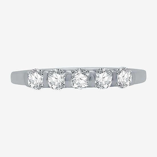 (H-I / I1) Womens 1/2 CT. T.W. Lab Grown White Diamond 10K Gold 5-Stone Anniversary Band