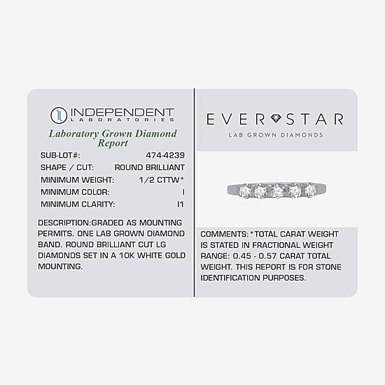 (H-I / I1) Womens 1/2 CT. T.W. Lab Grown White Diamond 10K Gold 5-Stone Anniversary Band