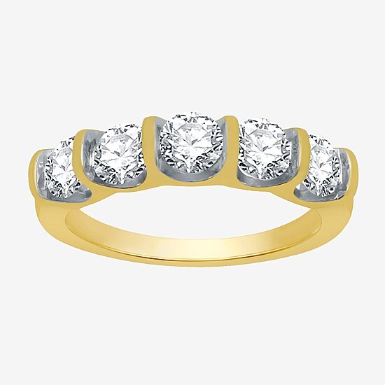 (H-I / I1) Womens 2MM 1 1/2 CT. T.W. Lab Grown White Diamond 10K Gold 5-Stone Anniversary Band
