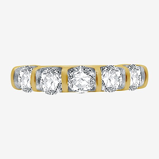 (H-I / I1) Womens 2MM 1 1/2 CT. T.W. Lab Grown White Diamond 10K Gold 5-Stone Anniversary Band