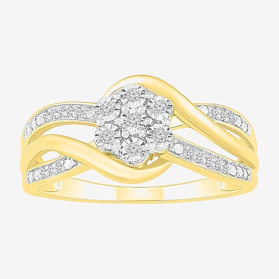 Diamond Blossom Womens 1/10 CT. T.W. Natural White Diamond 14K Gold Over Silver Cocktail Ring