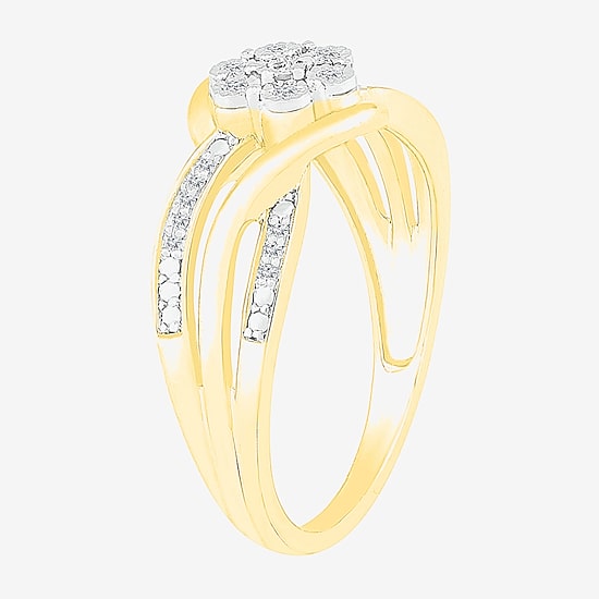 Diamond Blossom Womens 1/10 CT. T.W. Natural White Diamond 14K Gold Over Silver Cocktail Ring