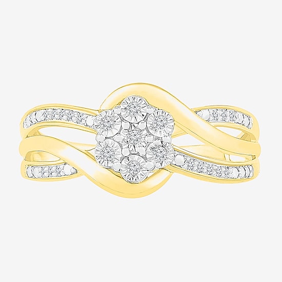 Diamond Blossom Womens 1/10 CT. T.W. Natural White Diamond 14K Gold Over Silver Cocktail Ring