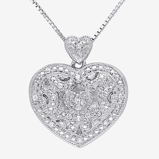 Locket Womens White Diamond Sterling Silver 18 Inch Locket Necklace