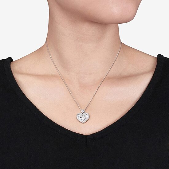 Locket Womens White Diamond Sterling Silver 18 Inch Locket Necklace