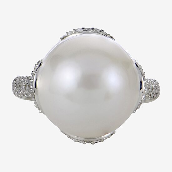 Womens 13MM White Cultured Freshwater Pearl Sterling Silver Cocktail Ring