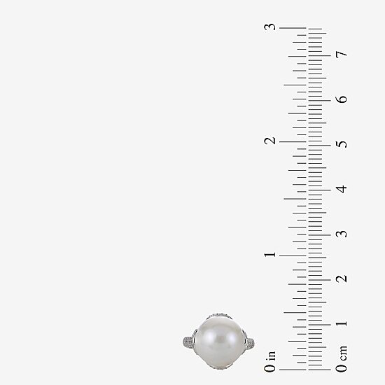 Womens 13MM White Cultured Freshwater Pearl Sterling Silver Cocktail Ring