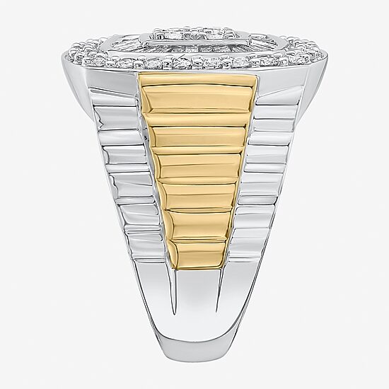 Mens 2 CT. T.W. Natural White Diamond 10K Two Tone Gold Cushion Cluster Halo Fashion Ring