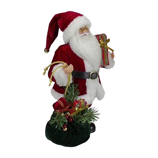 12'' Santa Claus Holding Gift Bag and Presents Christmas Figure