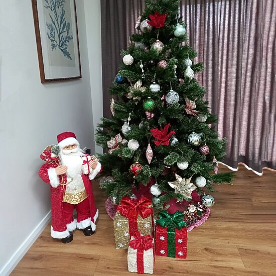 32'' Red and Gold Santa Claus with Gifts Christmas Figure