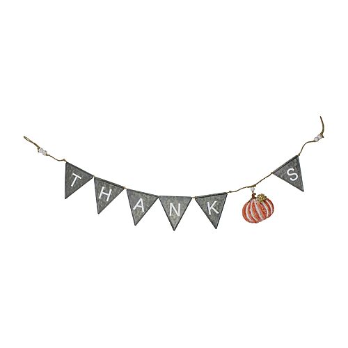 Northlight 64" Metal Gray White And Orange Thanksgiving "Thanks" Decorative Banner Wall Sign, One Size, Gray